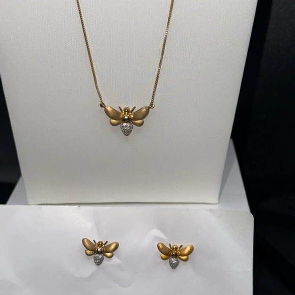 Gold and Silver Bee Pendant Necklace and Earrings Set Ross Simons - Picture 1 of 4